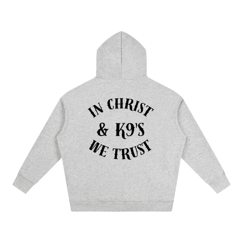 In Christ & K9's Oversize Fleeced Hoodie Black Text