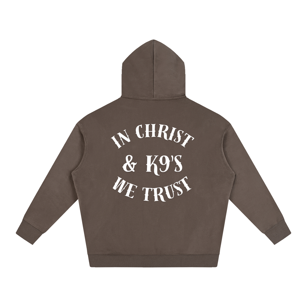 In Christ & K9's Oversize Fleeced Hoodie White Text