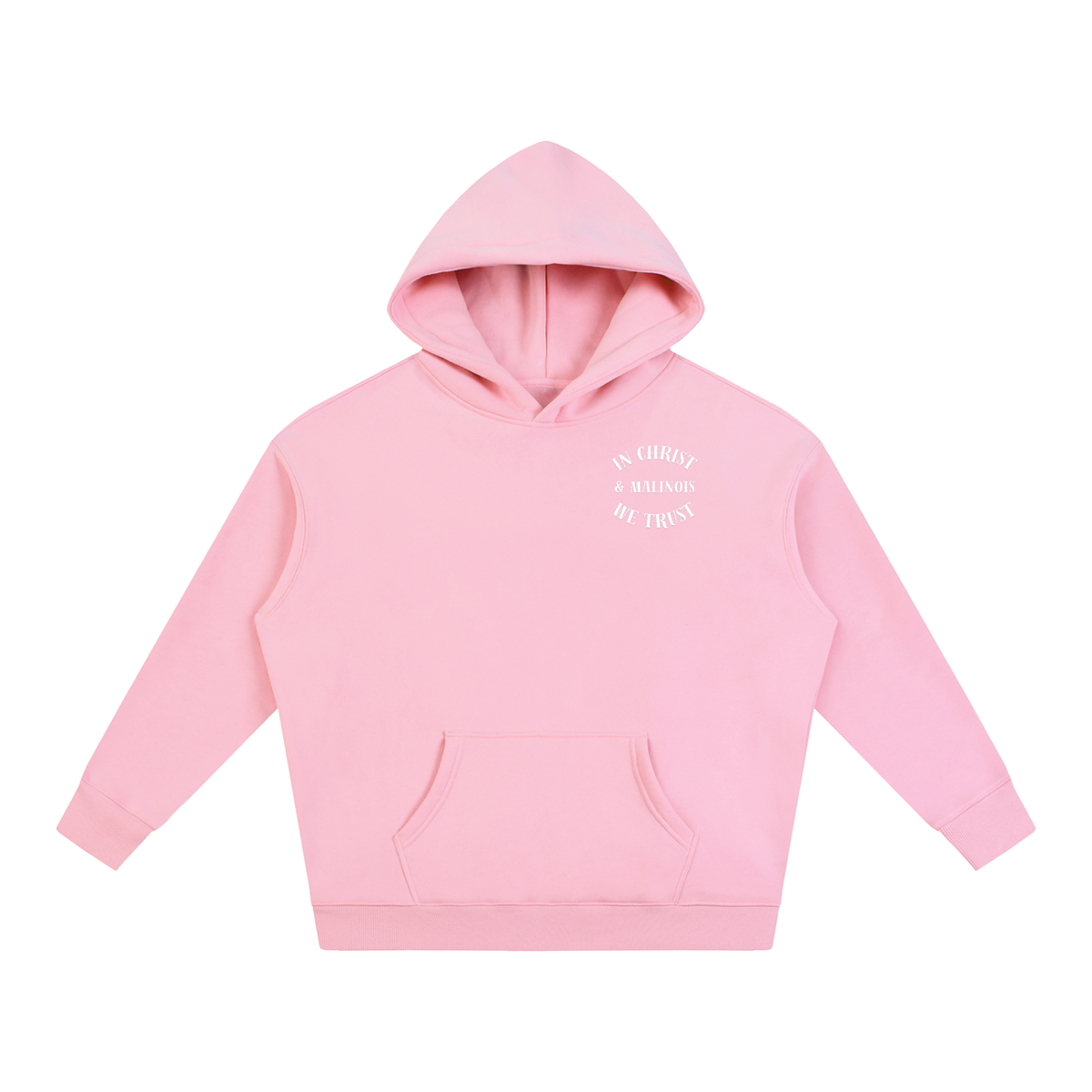In Christ & Malinois We Trust Oversize Fleeced Hoodie White Text