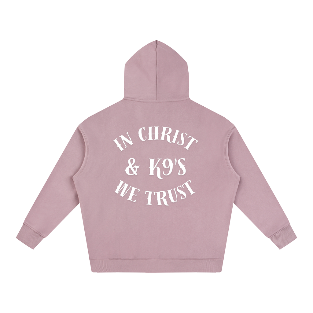 In Christ & K9's Oversize Fleeced Hoodie White Text