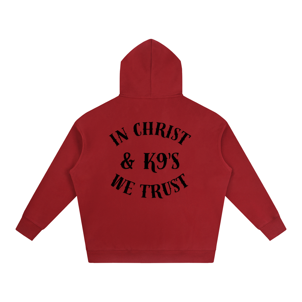 In Christ & K9's Oversize Fleeced Hoodie Black Text