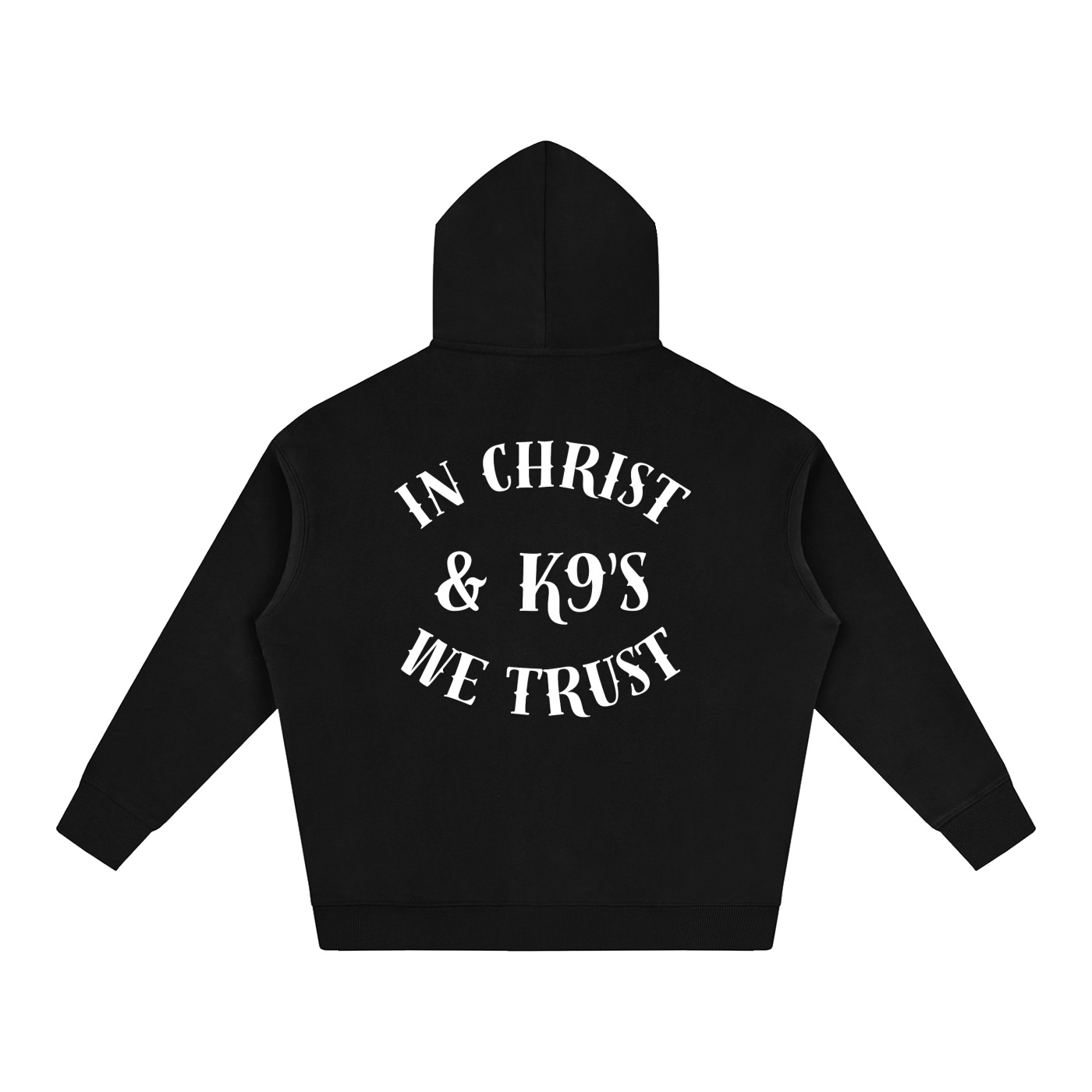 In Christ & K9's Oversize Fleeced Hoodie White Text