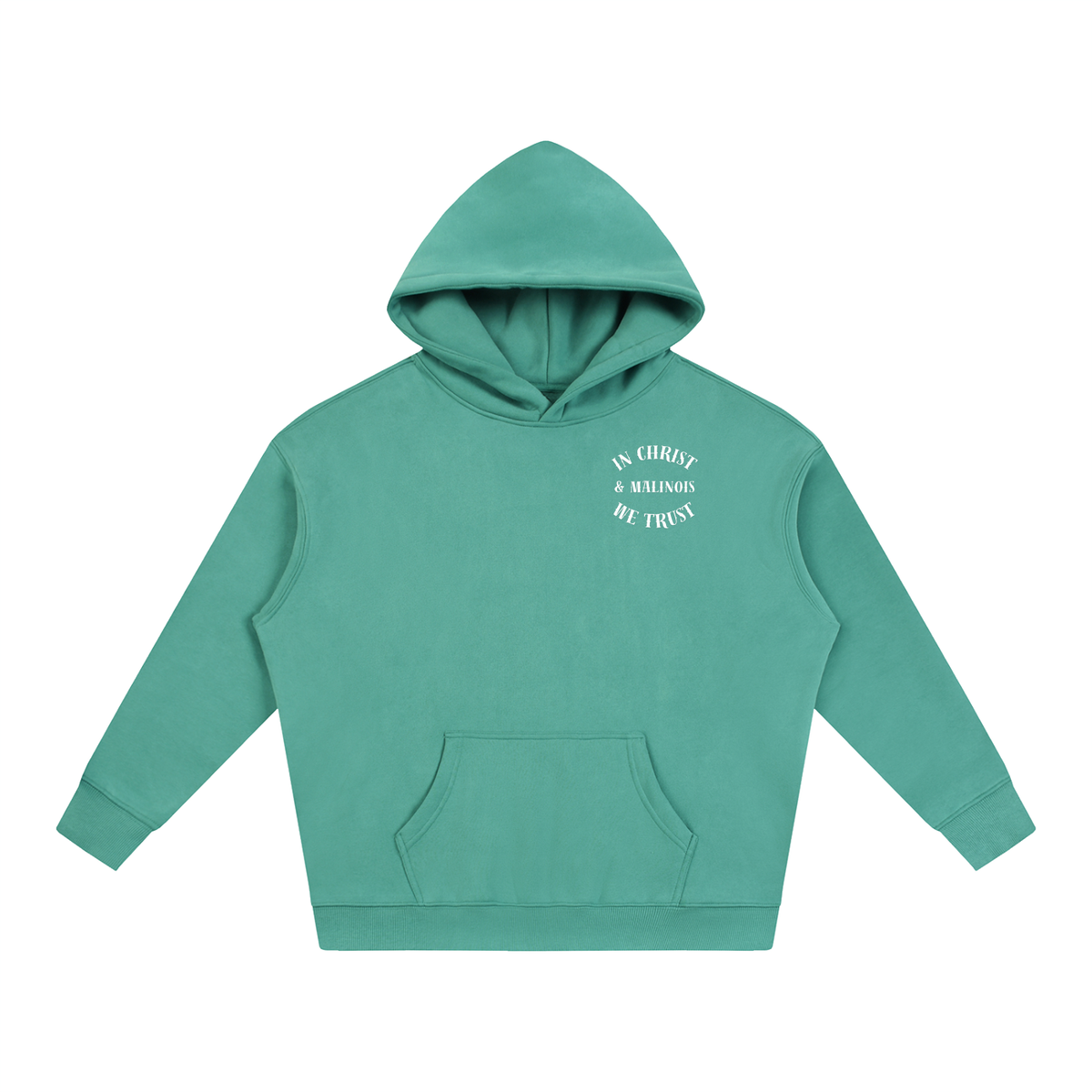 In Christ & Malinois We Trust Oversize Fleeced Hoodie White Text