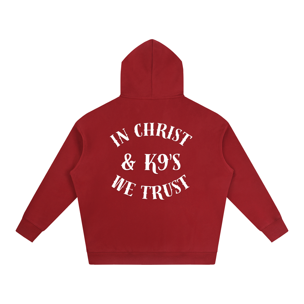 In Christ & K9's Oversize Fleeced Hoodie White Text
