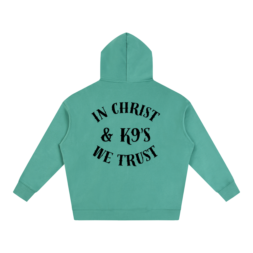 In Christ & K9's Oversize Fleeced Hoodie Black Text
