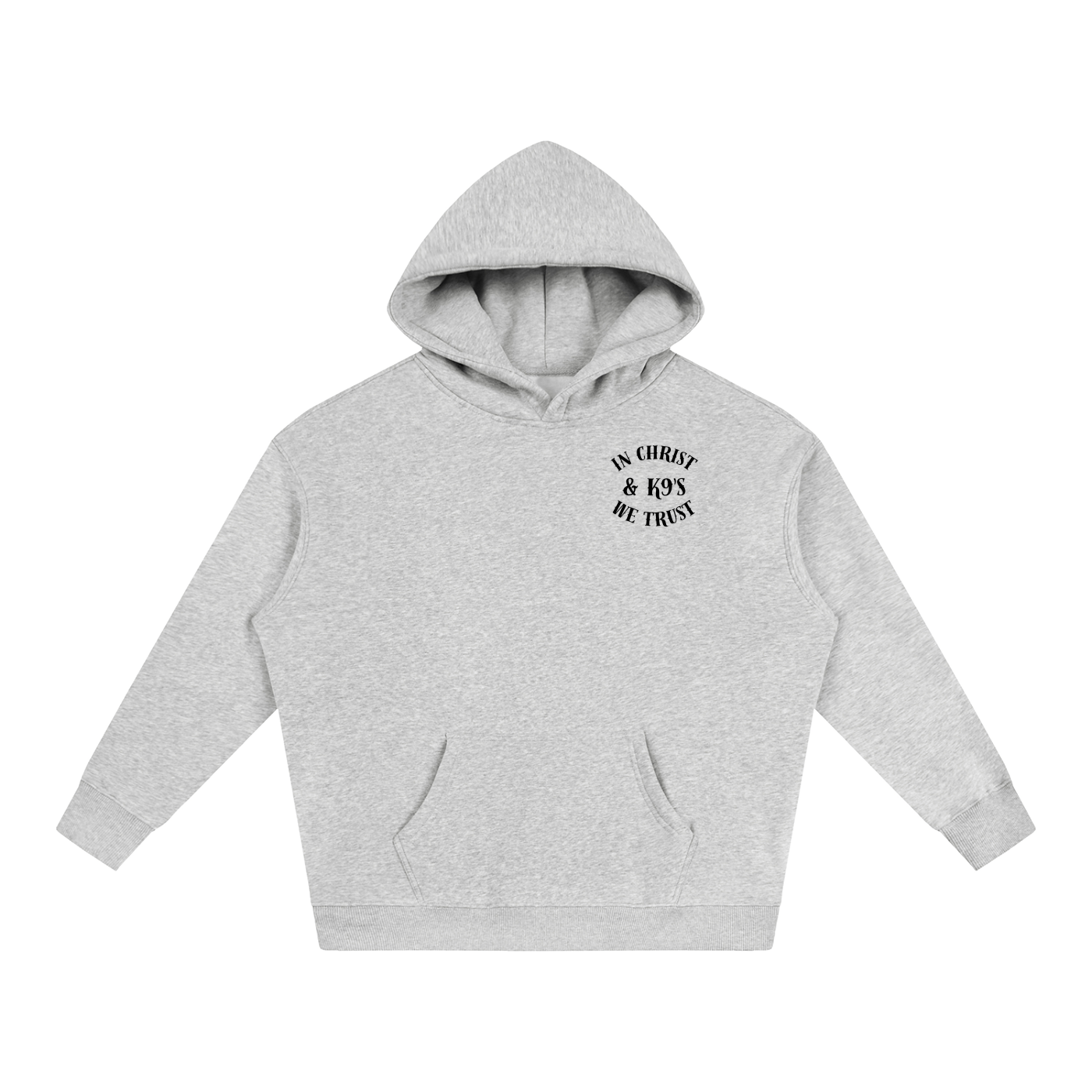 In Christ & K9's Oversize Fleeced Hoodie Black Text