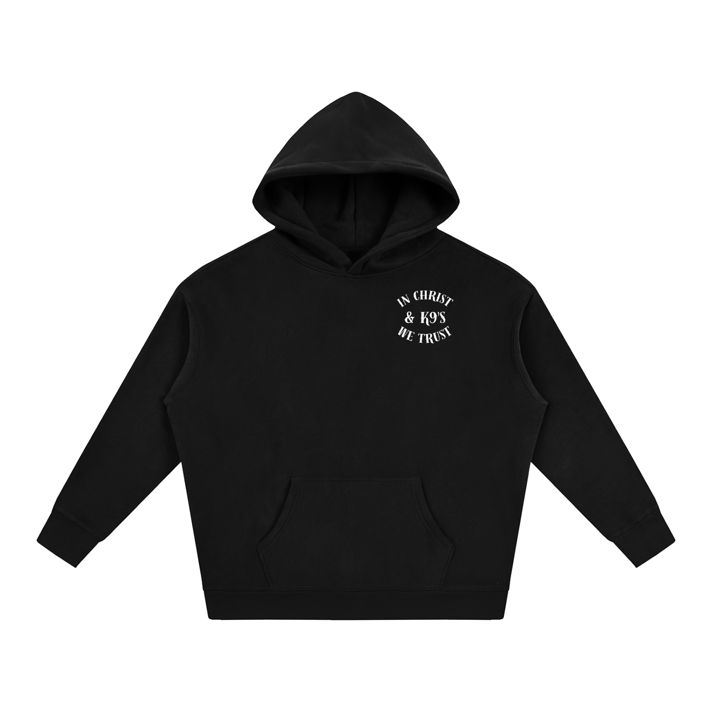 In Christ & K9's Oversize Fleeced Hoodie White Text