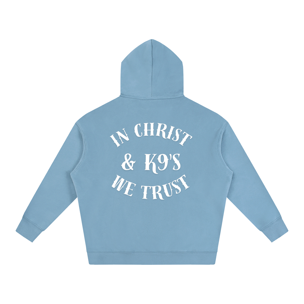 In Christ & K9's Oversize Fleeced Hoodie White Text