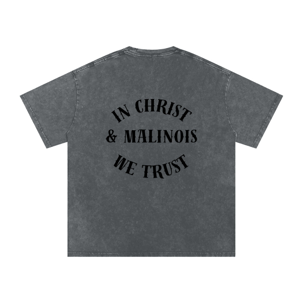 In Christ & Malinois We Trust Snow Washed Oversized Cotton T-Shirt
