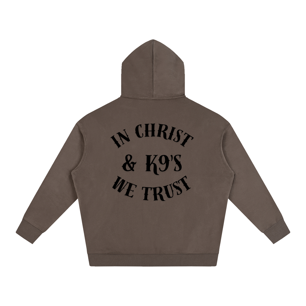 In Christ & K9's Oversize Fleeced Hoodie Black Text