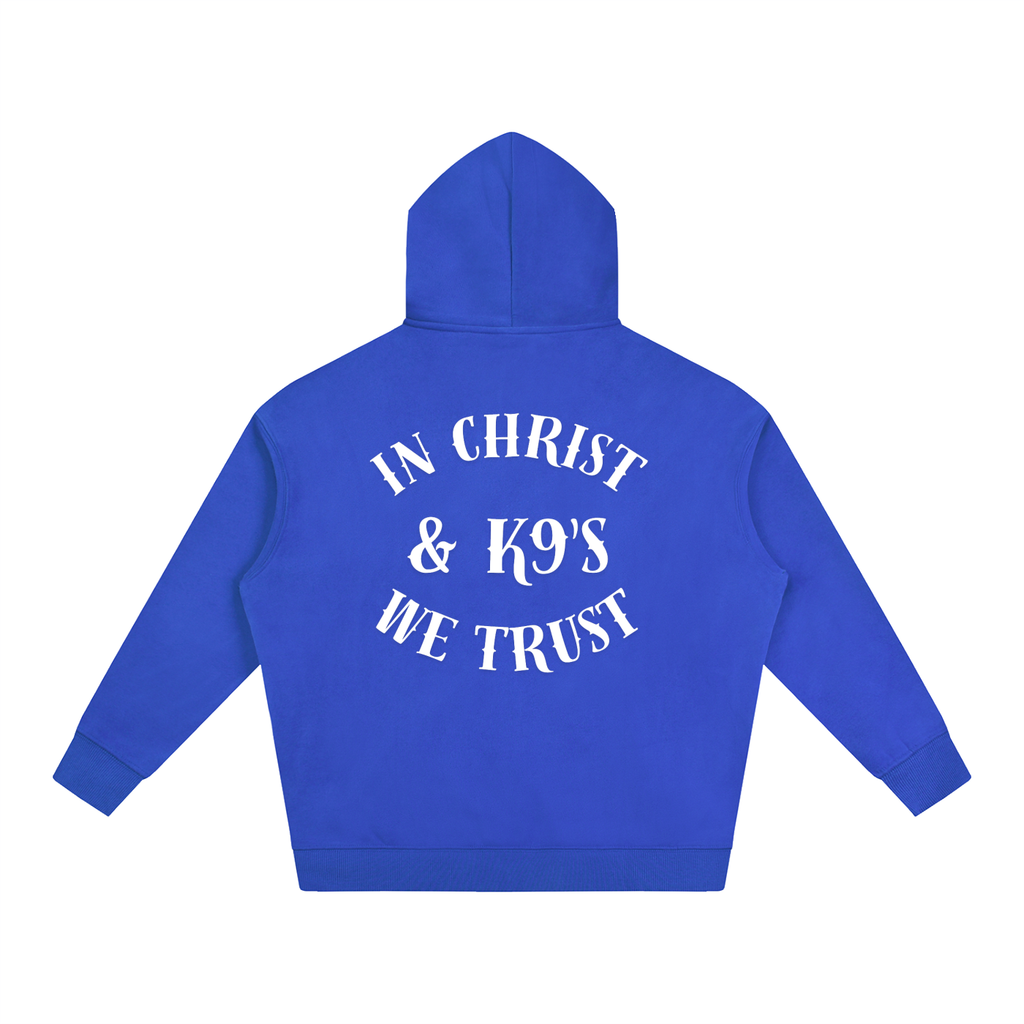 In Christ & K9's Oversize Fleeced Hoodie White Text
