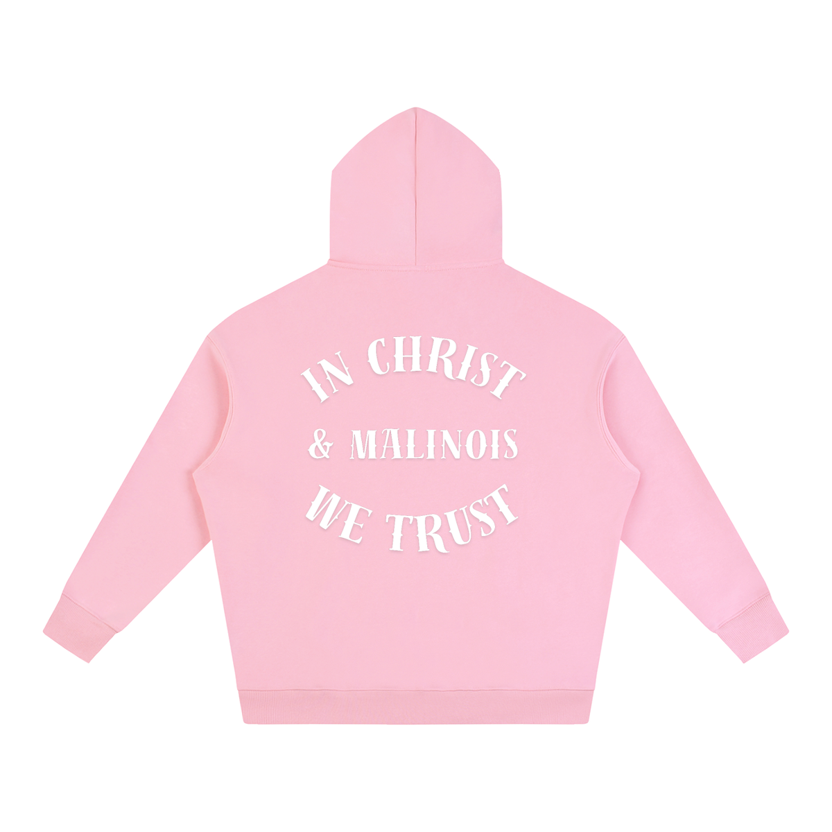 In Christ & Malinois We Trust Oversize Fleeced Hoodie White Text