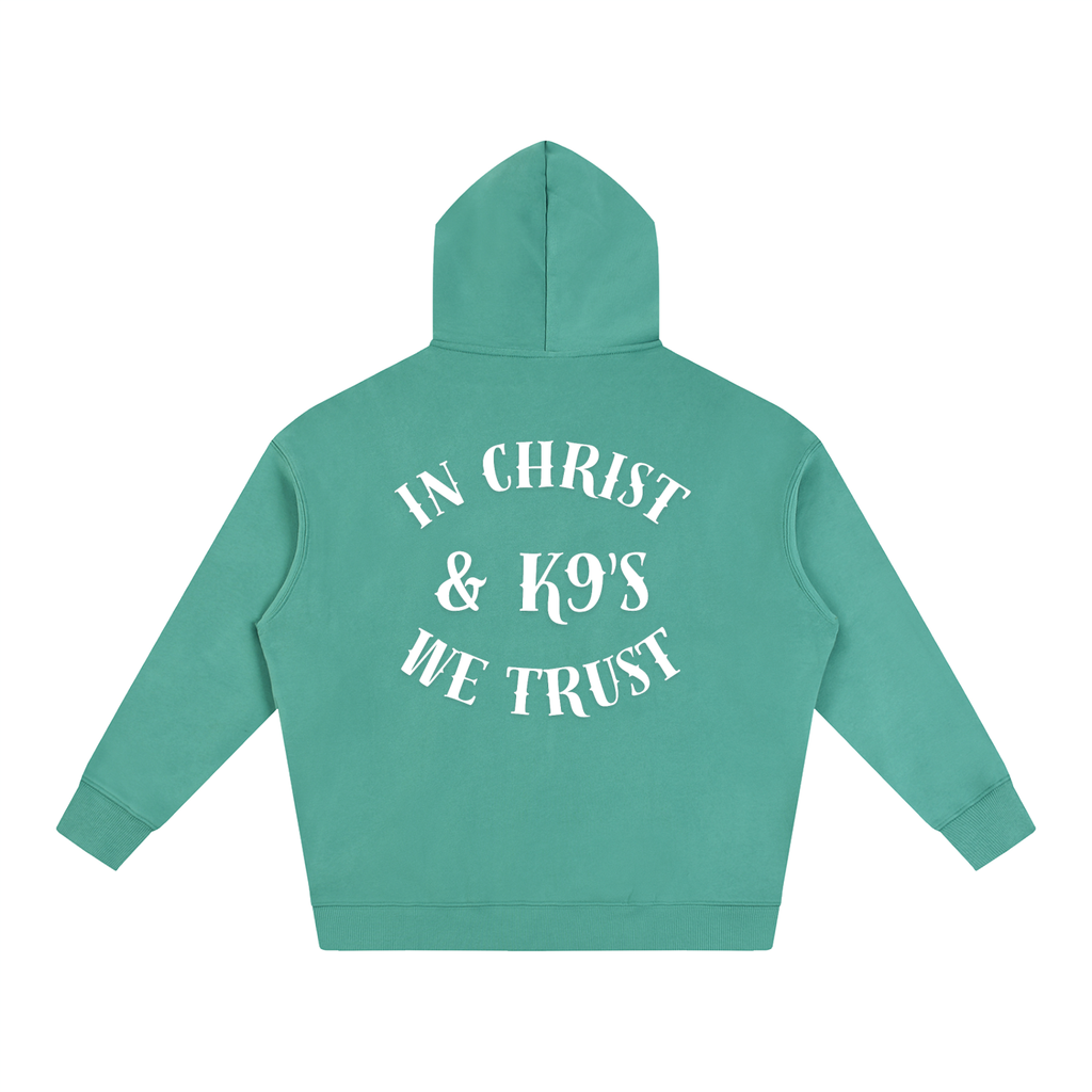 In Christ & K9's Oversize Fleeced Hoodie White Text